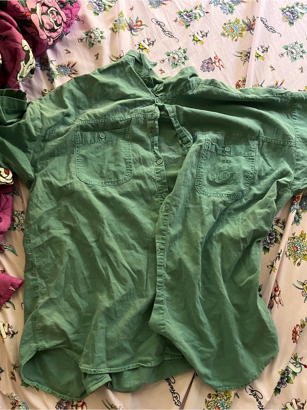 Harley-Davidson Green Short-Sleeve Button Down Shirt with Chest Pockets Vintage